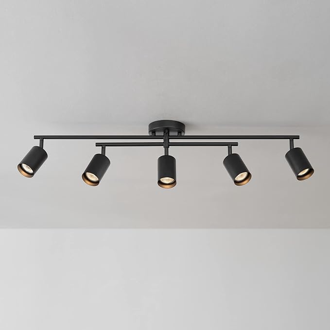 Globe Electric 5-Light Track Lighting, Matte Black, Center Swivel Bar, Adjustable Shades, Dimmable, 64000052