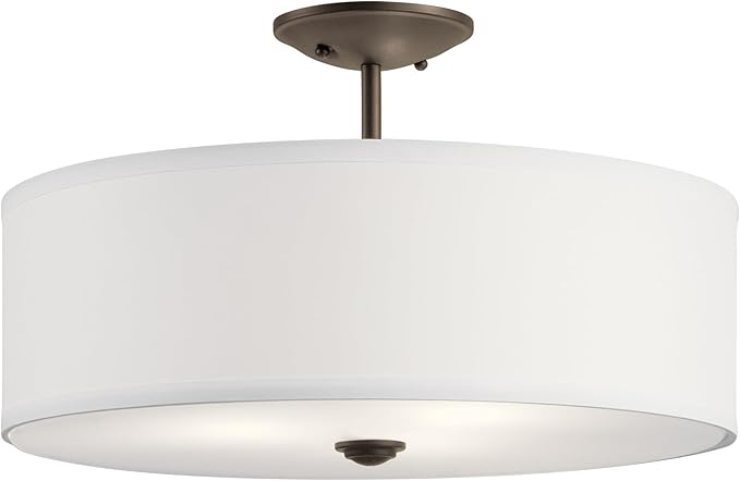 Kichler Shailene 18" 3 Light Round Semi Flush with Satin Etched White Diffuser and White Microfiber Shade in Olde Bronze