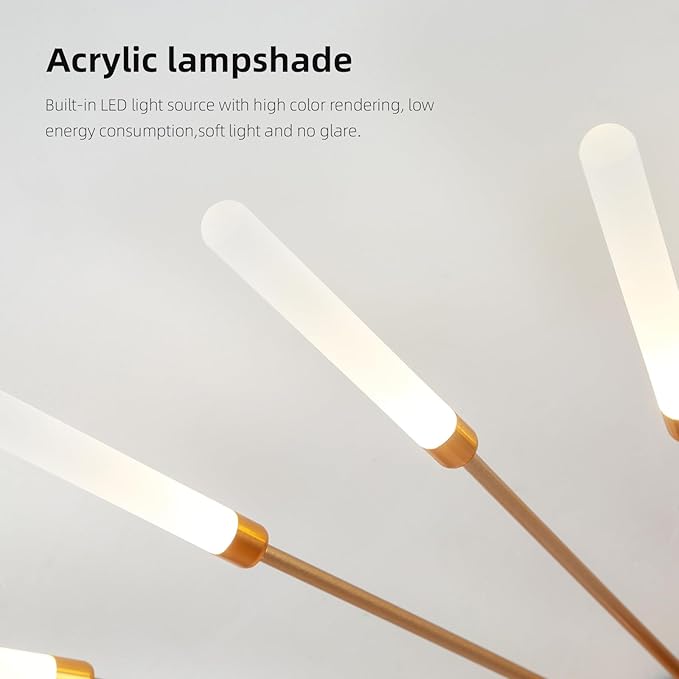 JAYMP 41.3" Ceiling Light Modern Flower Shape Ceiling Lamp for Living Room Dining Room Flush Mount Metal Acrylic Sputnik Firework Petal LED Lighting Fixture (Matte Gold, 28+1 Lights)