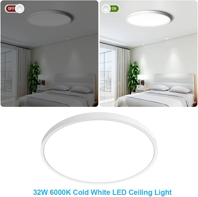 inShareplus 15.7" LED Flush Mount Light, 32W [320W Equiv] 6000K Cold White Thin Flat Modern Ceiling Light Fixture for Bedroom, Living Room, Office