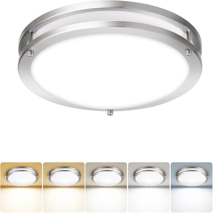 16IN Double Ring Flush Mount Ceiling Lights, 24W, 1900LM,with 5CCT 2700K-5000K Adjustable, Dimmable LED Ceiling Light Fixtures for Hallway, Bedroom, Kitchen, ETL Listed - 1PK