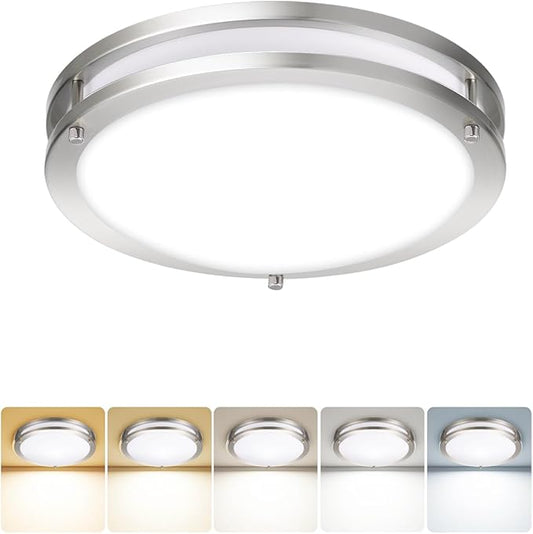 14IN Double Ring LED Ceiling Light Fixture, 21W, 1600LM, with 5CCT 2700K-5000K Adjustable, Dimmable Flush Mount Light Fixture for Hallway, Bedroom, Kitchen, ETL Listed - 1PK