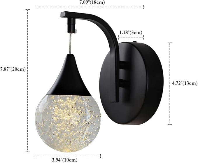 Sedelan Modern Crystal Bubble Wall Sconce, 5W Dimmable LED Wall Light Fixture, 3300K Warm White Indoor Wall Lighting, Matte Black for Bedroom Bedside Living Room Bathroom Hallway