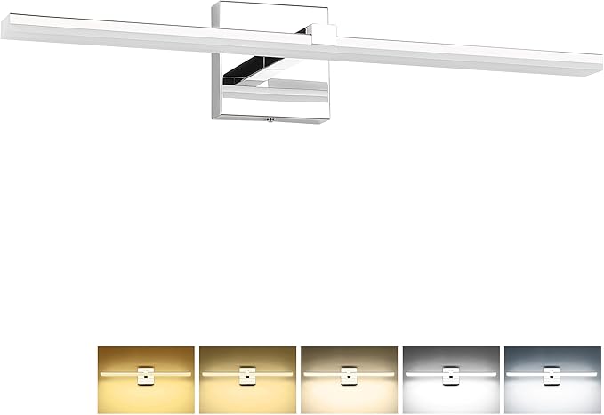 ZUZITO Modern Bathroom Vanity Light Over Mirror 24in Chrome Vanity Lights for Bath 5CCT Dimmable 18W LED Bathroom Wall Lights Bar