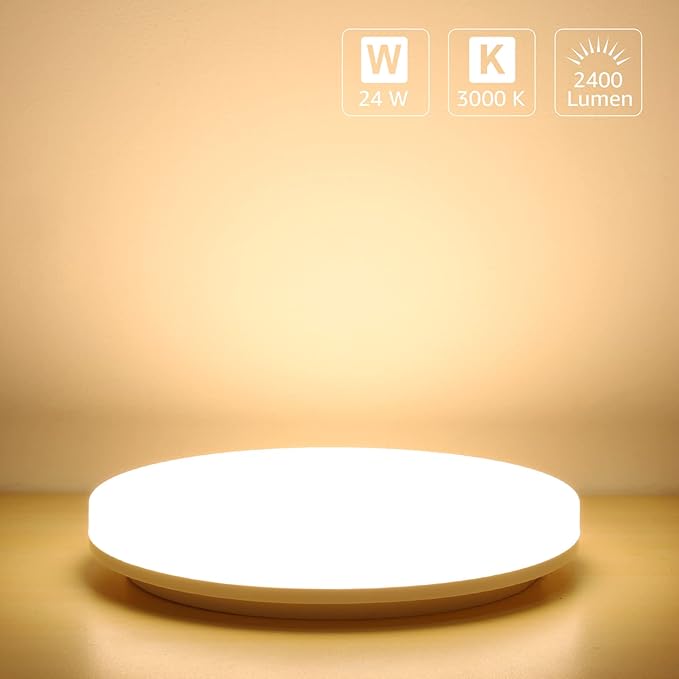 Lepro 11 inch 24 watt Flush Mount LED Ceiling Light 2400 Lumen 200 watt Equivalent, Waterproof, 3000 Kelvin Soft Warm White Bright Ceiling Fixture for Bedroom, Bathroom, Kitchen,Laundry, Living Room