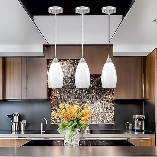 Viinew Mini Glass Pendant Light 4.72" with Handblown Milk White Marble Art Glass Hanging Light 3-Pack Oval Ceiling Hanging Light Fixture for Dining Room Kitchen Island Cafe Foyer Hallway