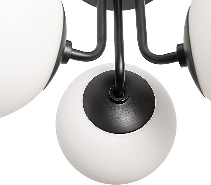 Soft Black 3 Lights Semi Flush Mount Ceiling Light Fixture, Frosted Glass Shade Vintage Close to Ceiling Light Fixture, Modern Flush Mount Light for Bedroom, Living Room Chandelier Lighting