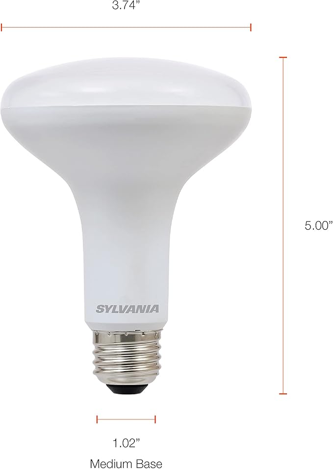 Sylvania LED Flood Light Bulb, BR30, 65W Equivalent, Efficient 9W, Dimmable, 10 Year, 650 Lumens, 3500K, Bright White - 2 Pack (78029)