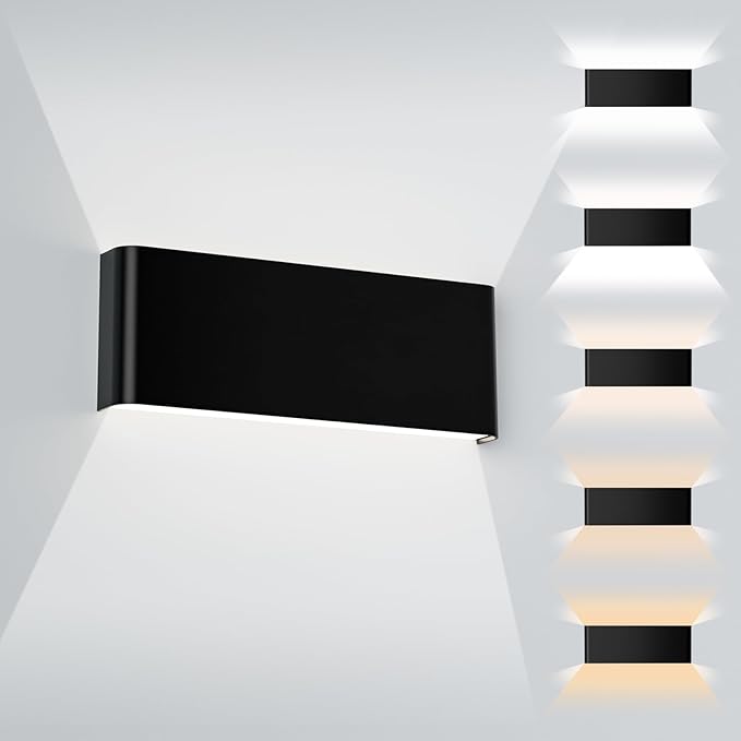 Modern LED Wall Sconce, 20W Dimmable 5CCT (3000K-6500K), Upper and Lower Illuminated Wall Sconce, for Bedroom, Living Room, Hallway, Vanity Lights (15 Inch - Matte Black 1 Piece)
