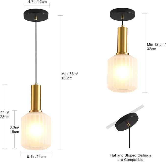 2 Pack Mid Century Frosted Glass Pendant Light Fixture Brushed Gold Pendant Lights Kitchen Island Modern Globe Pendant Lighting Adjustable Modern Entry Hanging Light