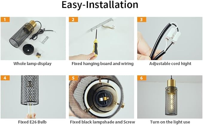 Modern Pendant Light Fixtures, Gold Cylinder Pendant Lapms with Iron Mesh, Adjustable Metal Ceiling Hanging Light Fixture for Kitchen Island Dining Room Entryway Bar 1-Light