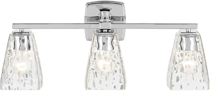 Kichler Marant 21.25" 3-Light Bathroom Vanity Light Fixture with Clear Water Glass in Chrome for Mirror, Modern Wall Mount Lighting (21.25" W x 9.5" H), 55216CHWTR