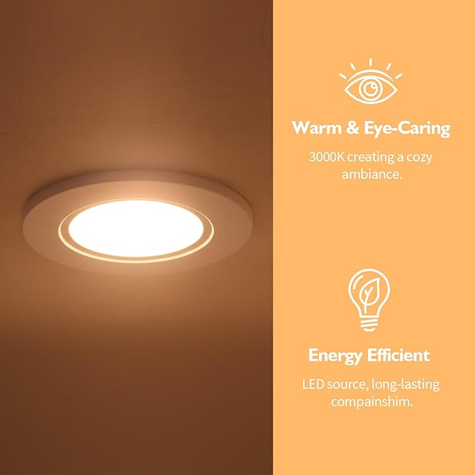 Jolux 5/6 Inch LED Can Lights Adjustable Recessed Retrofit Downlight,12W=60W,3000K Warm White,800LM,Dimmable,ETL Damp Rated Replacement Recessed Lighting Install, Flat Trim, E26 Base,4-Pack