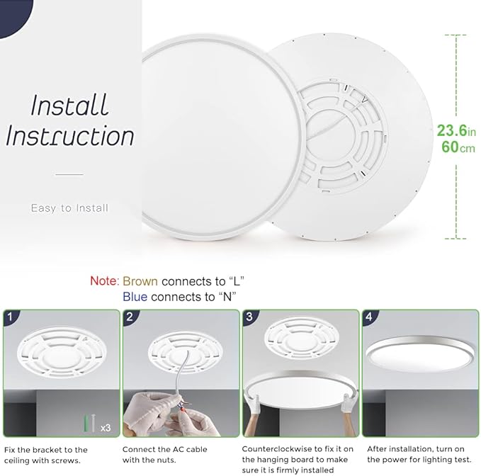 LightingWill 24 Inch LED Flush Mount Ceiling Light Fixture, 2800K Warm White, 5600LM, 45W, Flat Modern Round Lighting Fixture, 400W Equivalent White Ceiling Lamp for Kitchens, Bedrooms.etc.