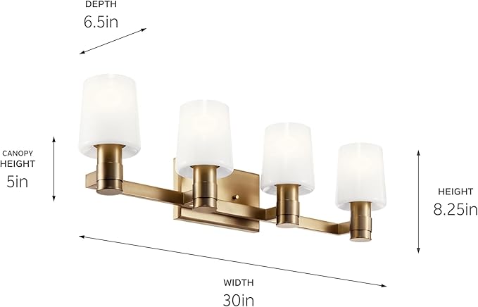 Kichler Adani 4-Light Bathroom Vanity Light Fixture, Modern 30" Wall Mount Vanity Lights with Opal Glass in Champagne Bronze for Mirror Lighting Over Vanity (8.25" x 30"), 55177CPZ