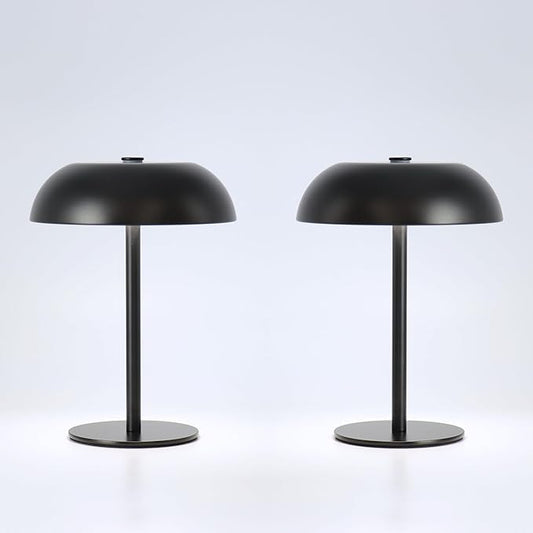 2 Pack Cordless Mushroom Table Lamp with 5200mAh Rechargeable Battery, Portable LED Night Light with Stepless Dimming, 3 Color Modes for Bedroom, Patio, Bar Decor and Coffee Shop Ambiance (Black)
