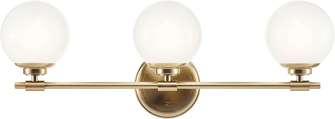 Kichler Benno 3-Light Bathroom Vanity Light Fixture, Modern Wall Mount with Opal Glass in Champagne Bronze, for Bathroom or Powder Room (8.75" x 24.5"), 55172CPZ