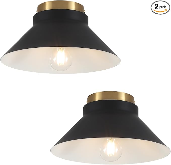 Modern Flush Mount Ceiling Light 2 Pack,Metal Black Semi Flush Mount Ceiling Light Fixture,Brass Accent Black and Gold Ceilings Light Fixture for Hallway Kitchen Entryway Bedroom Laundry Room,11.81in