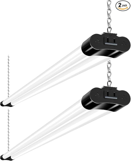 hykolity 2 Pack 4FT Linkable LED Shop Light for Garage, 4400lm, 4FT 42W, 5000K Daylight LED Workbench Light Fixture with Plug, Hanging or Surface Mount, Black - ETL