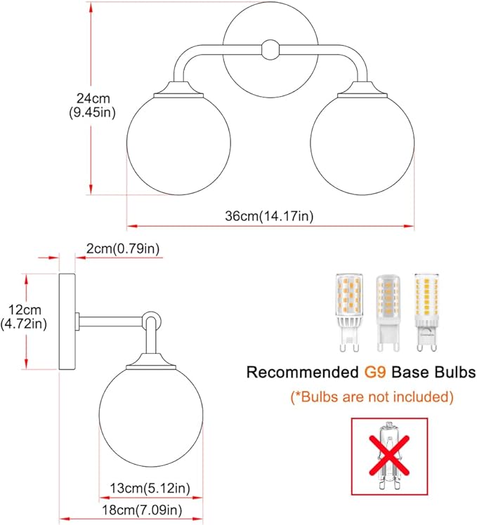 Modern Brushed Nickel 2-Lights Bathroom Vanity Lights, Bathroom Lighting Fixtures Over Mirror with Milk White Globe Glass Shade, Elagant Wall Sconces for Dressing Table Bedroom Living Room