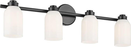 Kichler Shae 4-Light Bathroom Vanity Light Fixture with White Opal Glass, 32.25" Modern Vanity Light in Black for Bathroom Over Mirror (32.25" W x 9" H), 55203BK