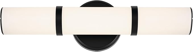 Kichler Rosh 18" LED Small Bath Bar with White Glass in Black, Modern Minimalist Vanity Light Fixture for Bathroom Mirror, Dimmable 5 CCT Selectable (18" W x 5" H), 55187BKLED