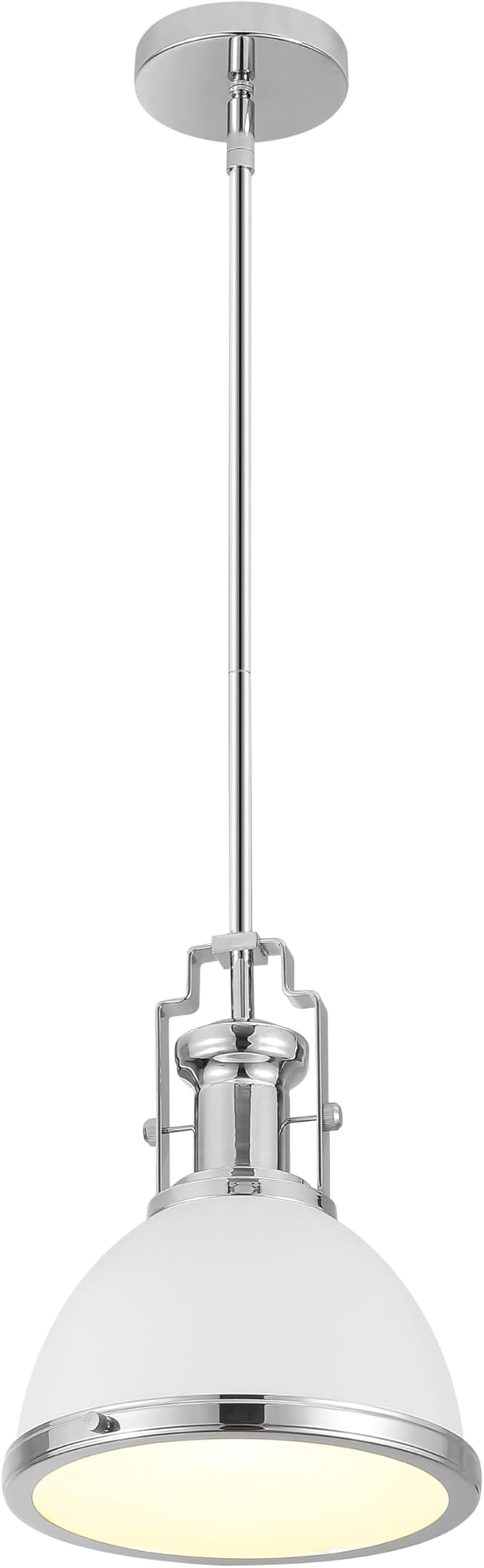 JONATHAN Y 10" Chrome/White Modern Industrial Iron LED Dome Pendant Light, Adjustable Hanging Fixture for Kitchen Island or Entryway, Black Metal Shade, LED Bulb Included (JYL9535C)
