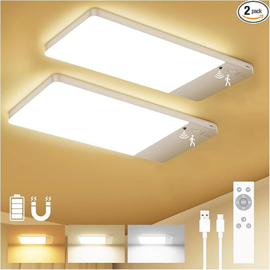 12000mAh Battery Operated Ceiling Light with Remote, Cordless Overhead Lighting, Adjustable Temperatures & Brightness No Wiring, Motion Sensor Light for Closet Pantry, Hallway, Shed, Shower
