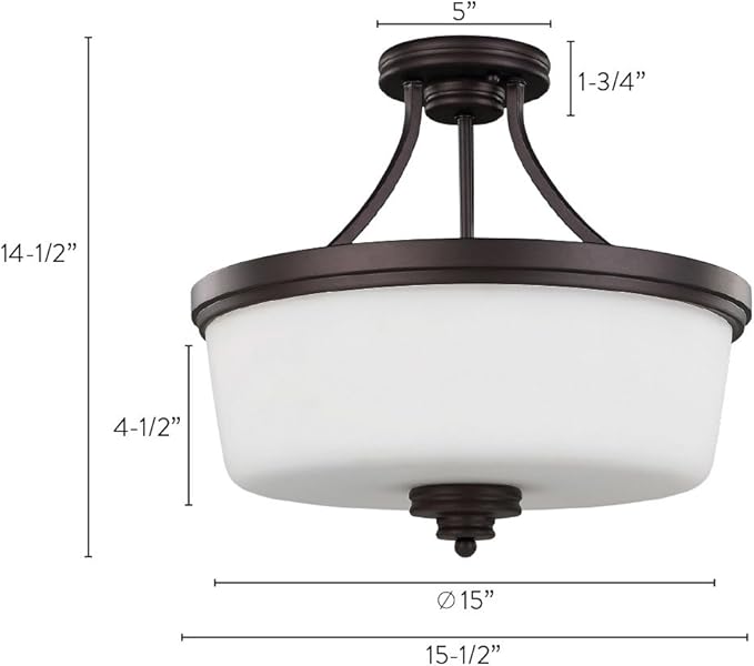 Canarm Jackson 3-Light Semi-Flush Mount, Oil Rubbed Bronze Ceiling Light with Opal Glass Shade, Transitional Lighting for Bedroom or Hallway
