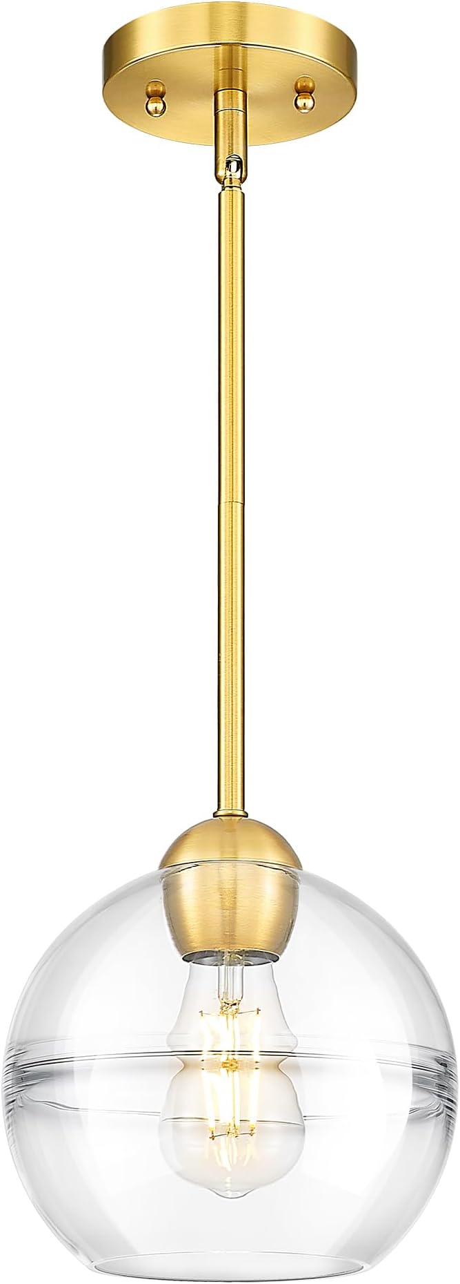 Emak 8 Inch Globe Pendant Lights Kitchen Island, Brushed Gold Pendant Light Fixtures with Clear Glass Shade, Modern Island Lights for Kitchen, Dining Room, Bathroom, PL121-BGD-AG