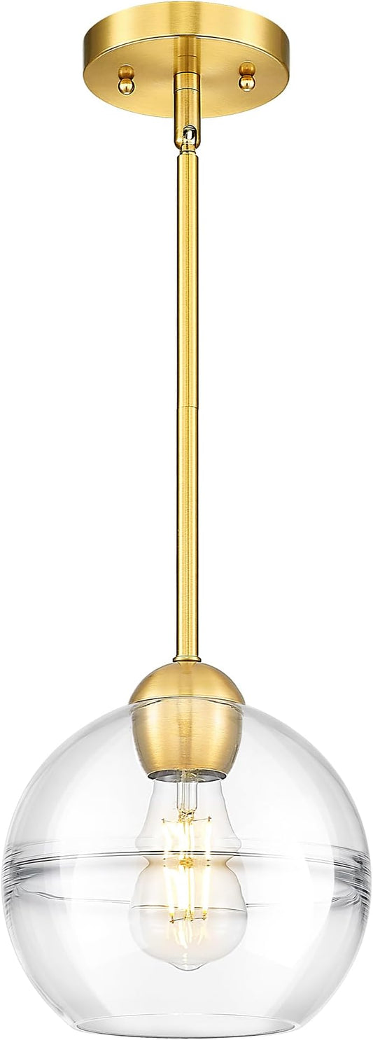 Emak 8 Inch Globe Pendant Lights Kitchen Island, Brushed Gold Pendant Light Fixtures with Clear Glass Shade, Modern Island Lights for Kitchen, Dining Room, Bathroom, PL121-BGD-AG