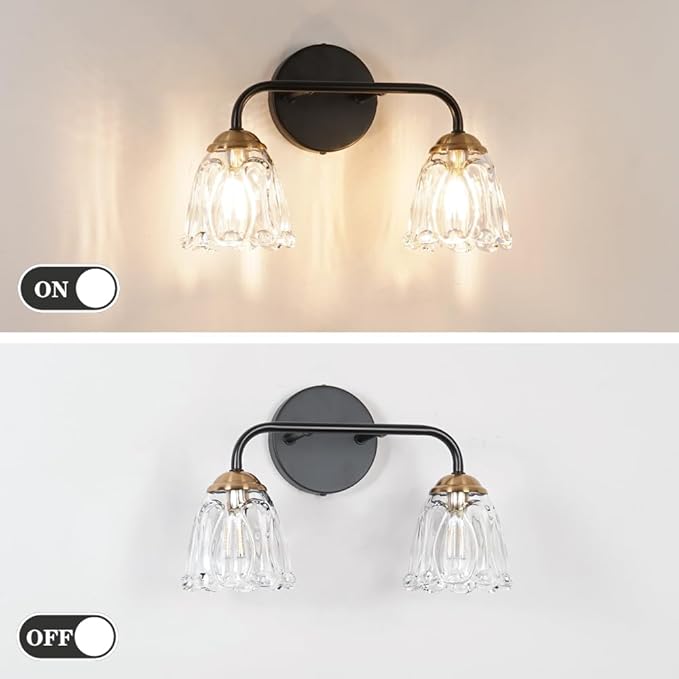 Antique 2 Light Bathroom Light Fixtures, Black and Gold Vanity Lights for Bathroom, Vanity Light Fixture with Clear Glass, Vintage Bathroom Lights over Mirror, Wall Sconce for Bedroom, Living Room