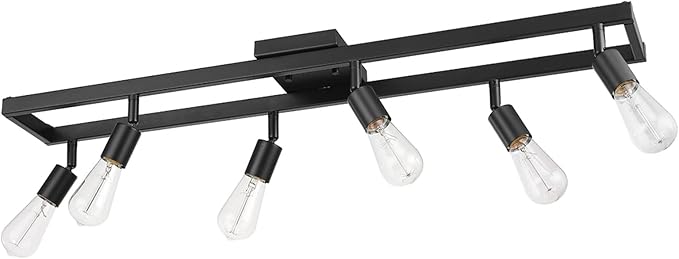 Globe Electric 59811 6-Light Adjustable Track Lighting, Matte Black Industrial Farmhouse Rectangular Frame, Pivoting Heads, E26 Base, Dimmable Ceiling Track Fixture