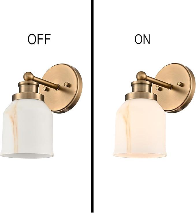 HYDELITE Vintage Wall Sconce Gold Vanity Light with Bell-Shaped Glass Indoor Brass Wall Light for Bathroom Living Room Bedroom Hallway Washroom E26 Base