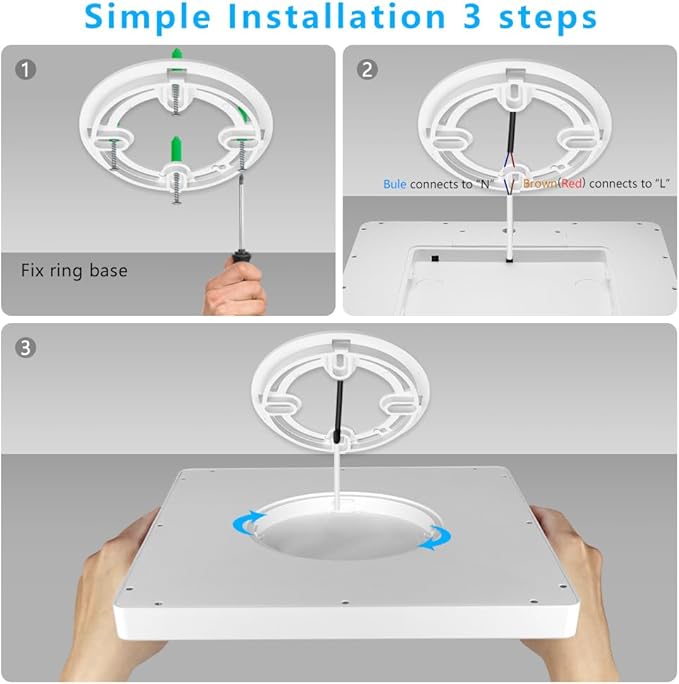 LightingWill 9Inch 18W Square LED Ceiling Light Fixtures, Flush Mount, Modern, White, 6000K Cold White, 1800LM, Kitchen, Bathroom, Bedroom