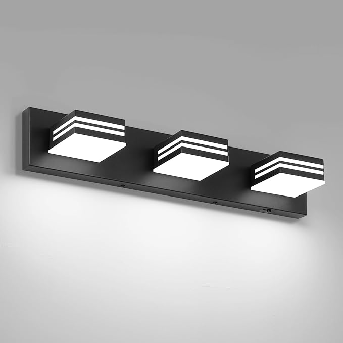 LED Modern Bathroom Vanity Light Fixtures (3-Light, 24-Inch), Matte Black Modern Bathroom Wall Lighting Fixtures Over Mirror (Cool White 6000K)