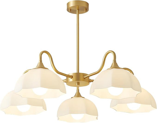 5 Light Modern Gold Chandelier Milk Glass Sputnik Pendant Light Mid Century Nordic White Ceramic Kitchen Island Hanging Lights Dining Room Lighting Fixtures Over Table Chandelier MPL13-5 GD