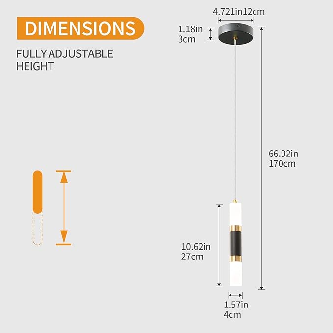 Modern Kitchen Island Light Fixture Dimmable LED Black Mini Pendant Light Bedroom Bedside Table Black Gold Small Pendant Lighting (2-Pack)