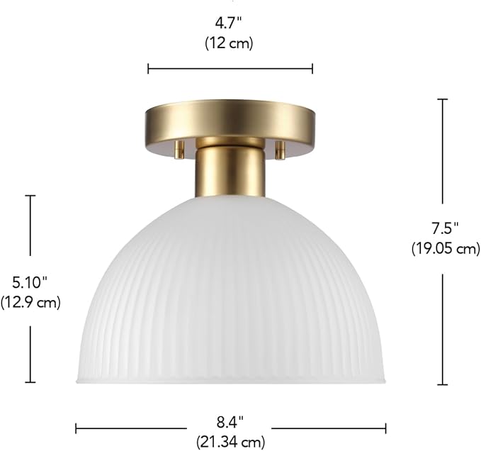 Globe Electric 1-Light Semi-Flush Mount Ceiling Light, Matte Brass Finish, Frosted Ribbed Glass Shade, Dimmable, E26 Base, Modern Glam Design, 66000129