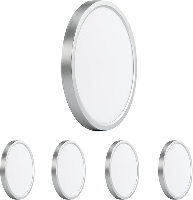 9 Inch LED Ceiling Light, Dimmable 5CCT 0.67 Inch Slim Round Flush Mount Lighting, 18W 2000LM Low Profile Ceiling Light for Laundry, Utility Room, 9 Inch 4Pack Silver
