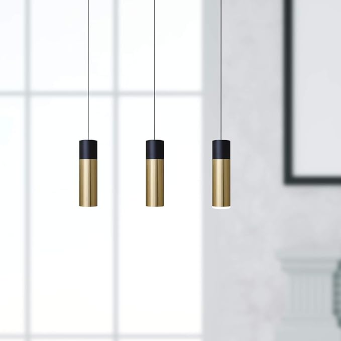 Vela 3 Mini Pendant Lighting Black-Brass - LED Hanging Light Fixture for Kitchen Island, Bar, Foyer - Cluster Pendants - Dimmable, Adjustable Wire, Lamp Bulb Included