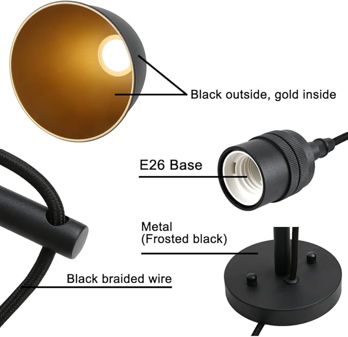 Phansthy Industrial Wall Sconce Matte Black Barn Farmhouse Wall Light Fixture with Metal Lampshade (Hanging-Wired)