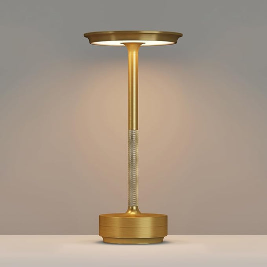 Rechargeable Cordless Table Lamps,Portable 5000mAh Table Light Touch 3 Color Stepless Dimming Battery Powered LED Table Lamp for Restaurant/Bars/Outdoor Party/Camping(Gold)