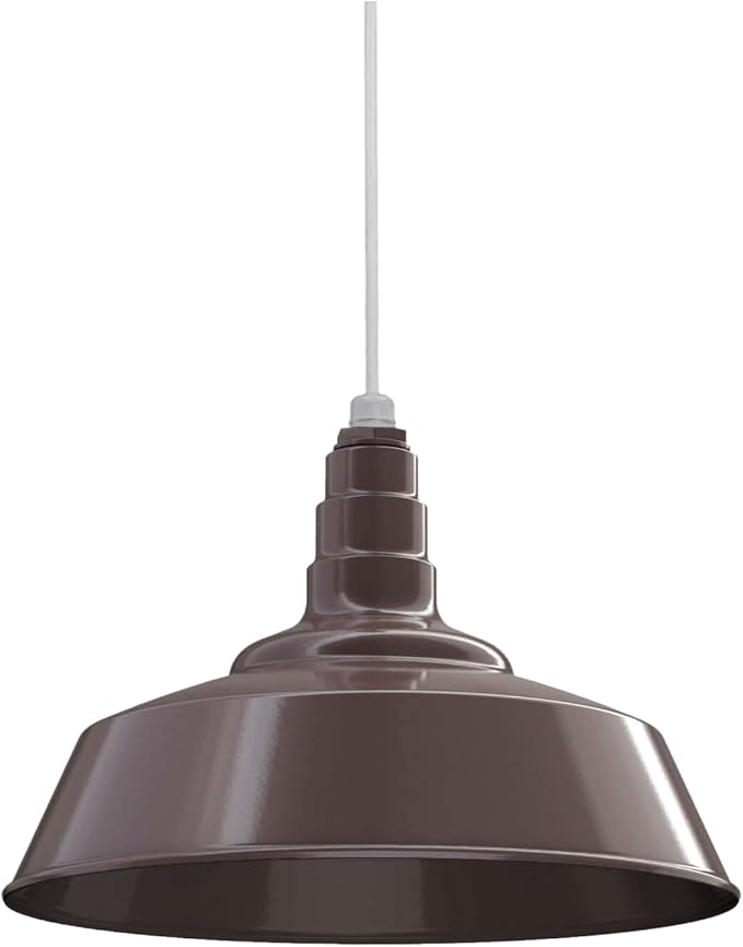 Steel Lighting Co. Manhattan Warehouse Light | Ceiling Mounted Pendant | 20 inch Dome | White Cord | Large Steel Barn Light Made in America | Dark Bronze Interior/Dark Bronze Exterior