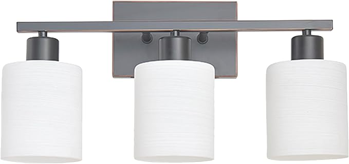 The Door Bull Modern Bathroom Vanity Light, Milky White Glass Shades, Wall Sconce for Bedroom & Living Room, E26 Socket, Over Mirror Lighting Fixture (Oil Rubbed Bronze, 3 Lights)