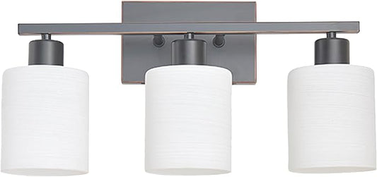 The Door Bull Modern Bathroom Vanity Light, Milky White Glass Shades, Wall Sconce for Bedroom & Living Room, E26 Socket, Over Mirror Lighting Fixture (Oil Rubbed Bronze, 3 Lights)