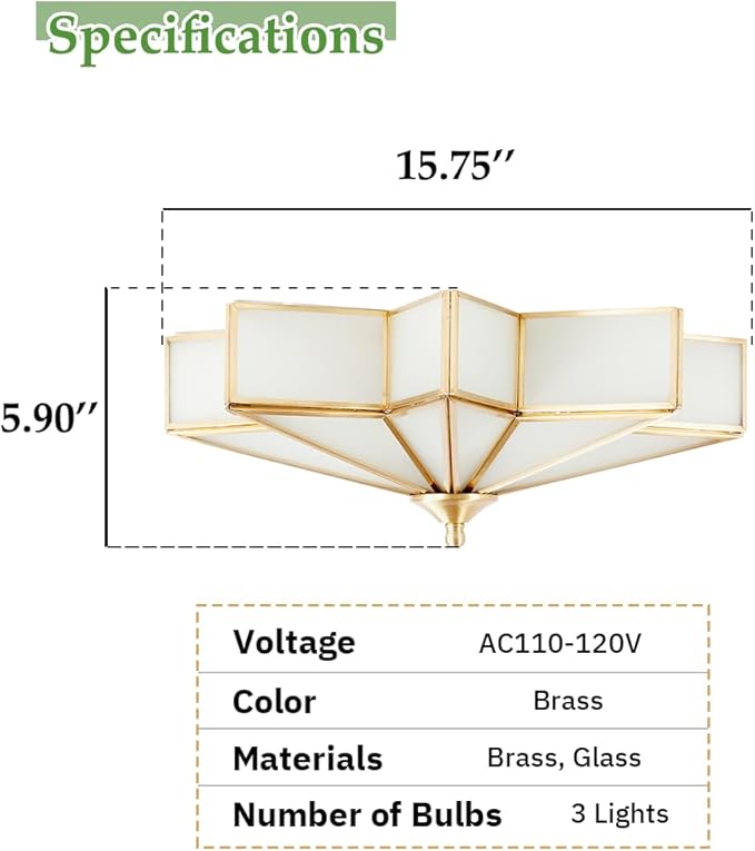 Brass Flush Mount Ceiling Light with Ceramic Light Socket, Star Shaped Ceiling Light Fixture, Mid Century Glass Ceiling Mount Lamp for Entryway, Hallway, Nursery (15.7")