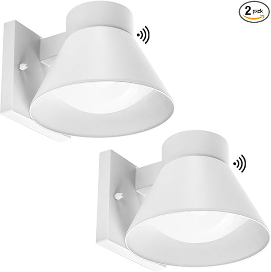 UME 2 Pack LED Outdoor Wall Light Fixtures, Dusk to Dawn Outdoor Wall Lantern, Exterior Waterproof Wall Sconce Light Fixtures, White Front Porch Lights Wall Mount Lighting