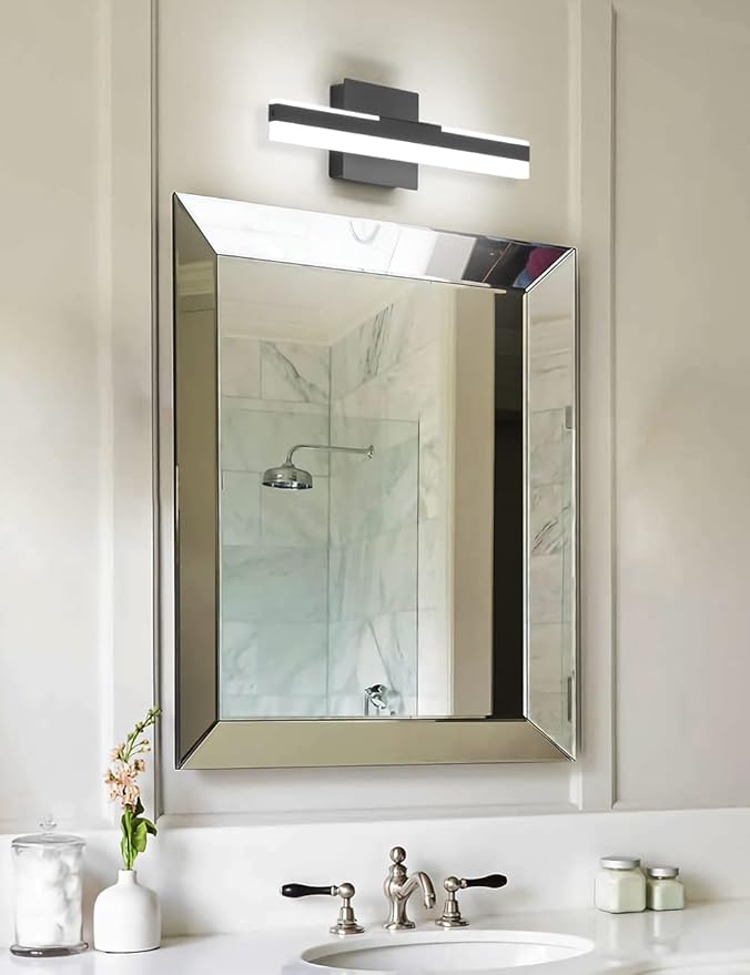Joossnwell Bathroom Vanity Light Fixtures 15.74 Inch Long Modern LED Vanity Lights Indoor Sconces Wall Lighting for Bathroom Above Mirror Cool White 14W 5500K Matte Black