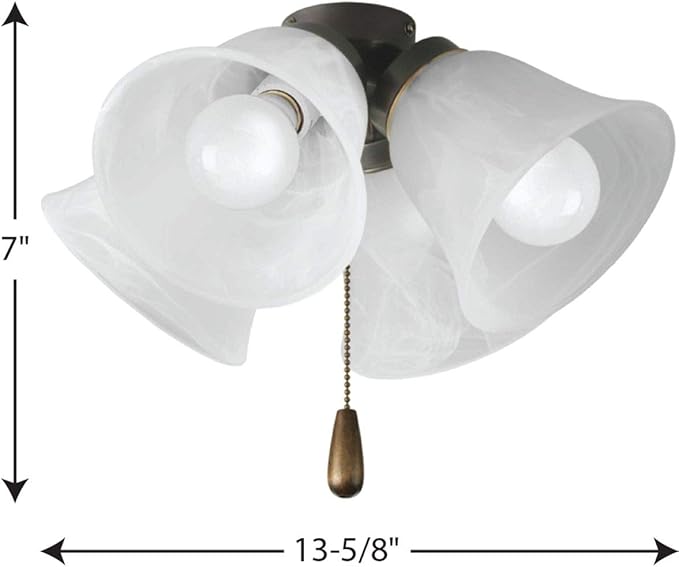Progress Lighting 4-Light Universal Ceiling Fan Light Kit for AirPro Collection Ceiling Fans, New Traditional and Rustic Style, Includes 4 LED Light Bulbs, Antique Bronze